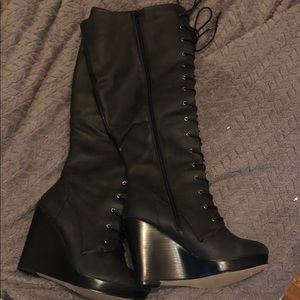 Torrid lace up knee high wedge boots- NEVER WORN